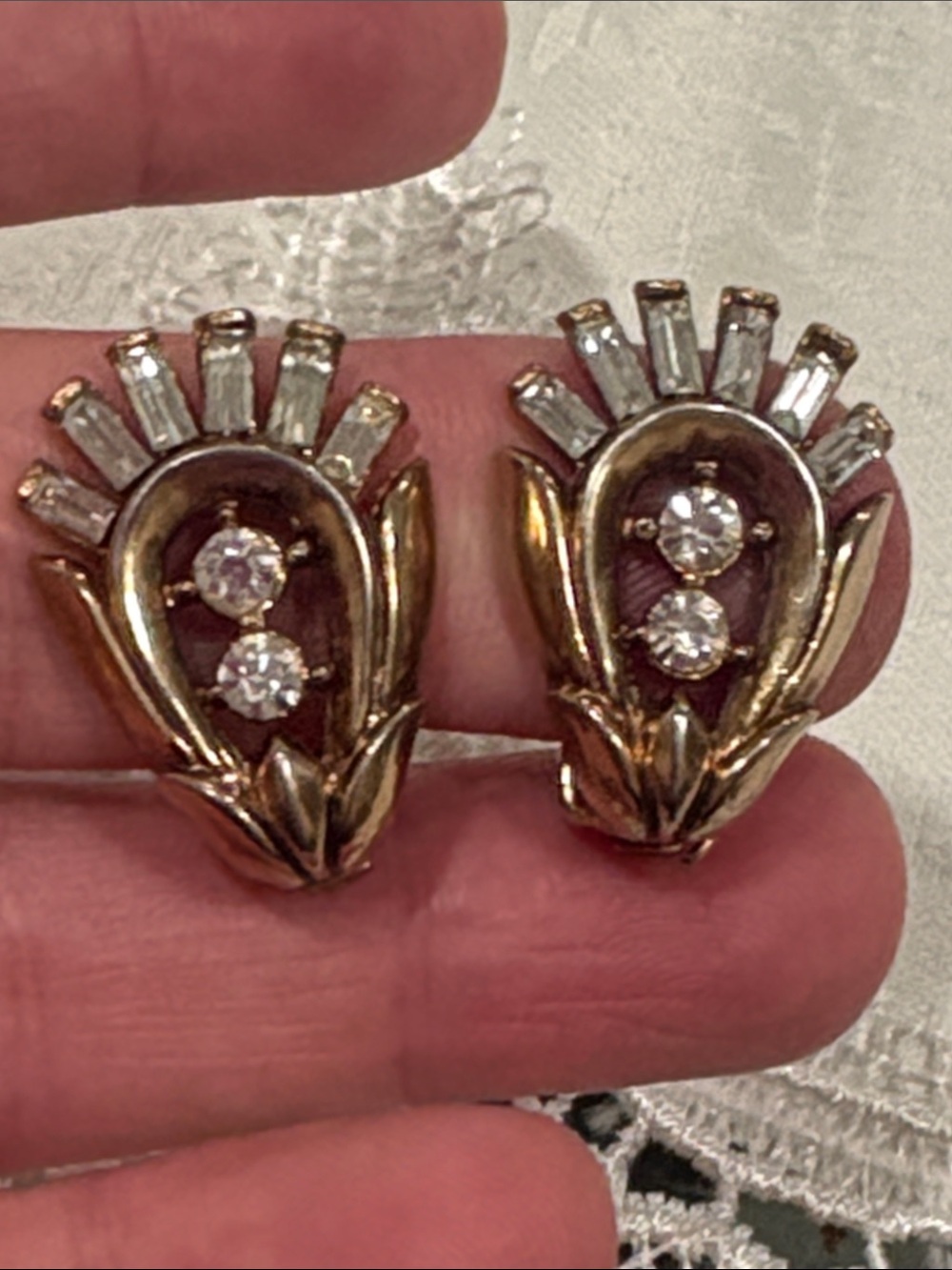 Trifari Philippe Gold Diamante Baguettes  Earrings
